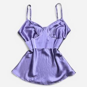 VTG Y2K Express Design Studio Lavender Purple Shiny Silk V Neck Cami Top M